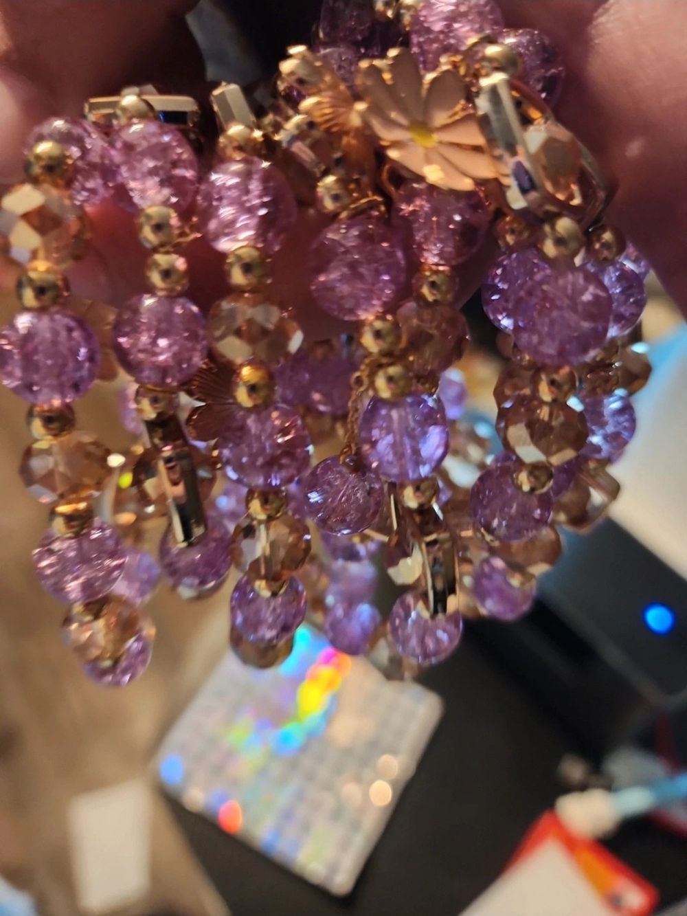 Gold-Tone Purple Beaded Hoop Earrings - Women's Jewelry Bundle Braclets